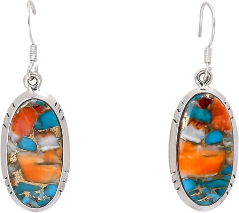 Orange Spiny Oyster Turquoise Gemstone Earrings – 925 Solid Sterling Silver Handmade Dangle Earrings for Women – Unique Orange Stone Jewelry Gift in Saudi Arabia