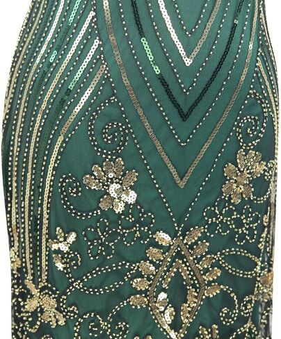 1920s Gatsby Inspired Sequin Beads Fringe Flapper Cocktail Roarings 20s Dress w/ 20s Headband Accessories Set in Kuwait