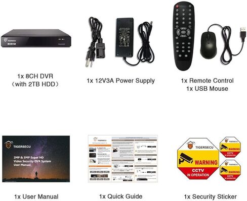 مسجل أمان TIGERSECU Super HD 1080P 8 قنوات هجين DVR 6 في 1 بدون محرك أقراص ثابتة، لكاميرات 2MP (30 إطارًا في الثانية) وما يصل إلى 5 ميجابكسل (12.5 إطارًا في الثانية) TVI/AHD/CVI/تناظري/RS485 PTZ وكاميرات IP (الكاميرات غير متضمن) in Kuwait