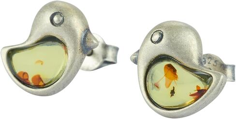 Handmade S925 sterling silver inlaid with genuine Baltic amber earrings, simple and classic design, natural energy stone, wooden gift box in Kuwait