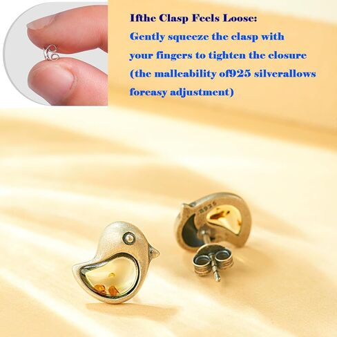 Handmade S925 sterling silver inlaid with genuine Baltic amber earrings, simple and classic design, natural energy stone, wooden gift box in Kuwait