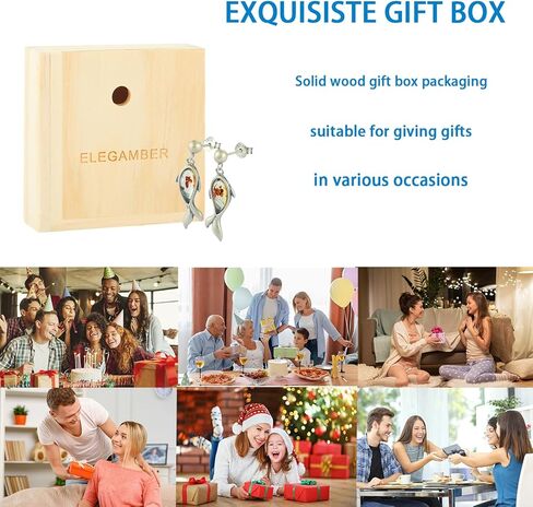 Handmade S925 sterling silver inlaid with genuine Baltic amber earrings, simple and classic design, natural energy stone, wooden gift box in Kuwait