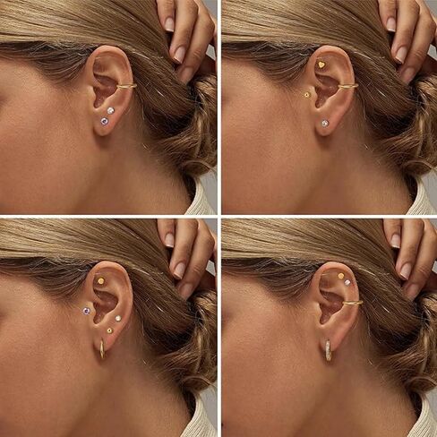 16 Pair Hypoallergenic Flat Back Stud Earrings for Women Men, Minimalist Threader, Cartilage, Helix, Tragus, Stacks Hoop and Cartilage earrings set for sensitive ears, Lobe Piercing Jewelry Set in Saudi Arabia