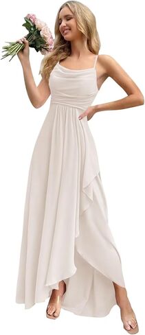 Ruffles Chiffon Bridesmaid Dresses with Slit Cowl Neck Pleated A Line Formal Evening Gowns for Wedding in Saudi Arabia