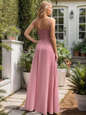 Ruffles Chiffon Bridesmaid Dresses with Slit Cowl Neck Pleated A Line Formal Evening Gowns for Wedding in Saudi Arabia