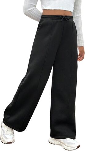 Milumia Girl's Wide Leg Sweatpants Drawstring Elastic Waist Loose Casual Pants with Pockets in Saudi Arabia