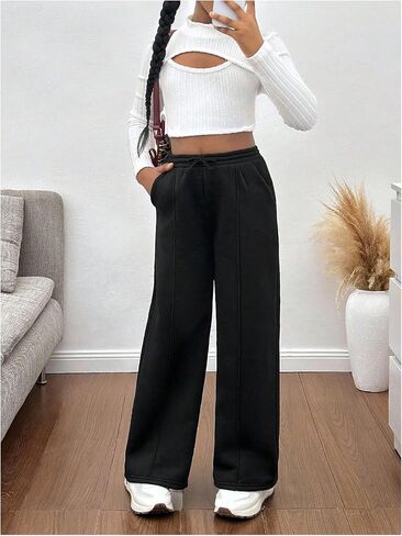 Milumia Girl's Wide Leg Sweatpants Drawstring Elastic Waist Loose Casual Pants with Pockets in Saudi Arabia