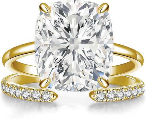 3CT/5CT وسادة ممدودة خاتم الخطوبة مجموعة للنساء ، وعد الزفاف ، فرقة الزركونيا المكعبة ، الذهب الأبيض المطلي بالذهول القابلة للتكديس نصف الخليج المفتوح ، الحجم 5-9 in Kuwait