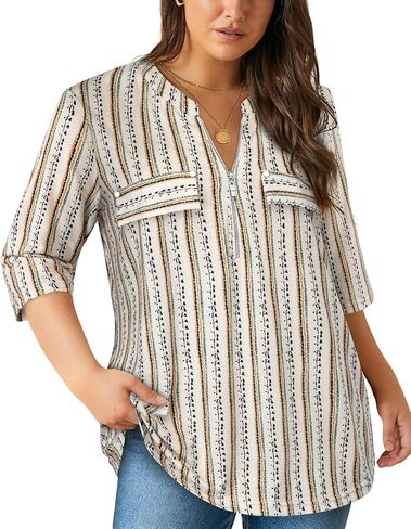 Amrto Plus Size Tops for Curvy Women Zip Front V Neck Shirts Business Casual Blouse Work Interview Dressy Clothes(Xl-5Xl) in Saudi Arabia