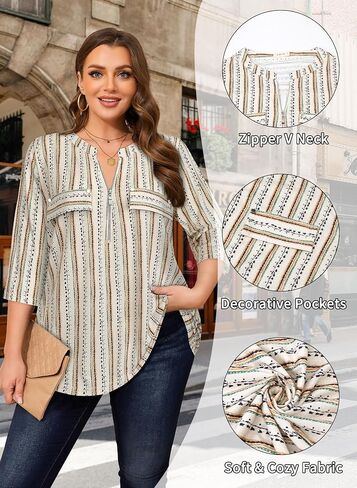 Amrto Plus Size Tops for Curvy Women Zip Front V Neck Shirts Business Casual Blouse Work Interview Dressy Clothes(Xl-5Xl) in Saudi Arabia