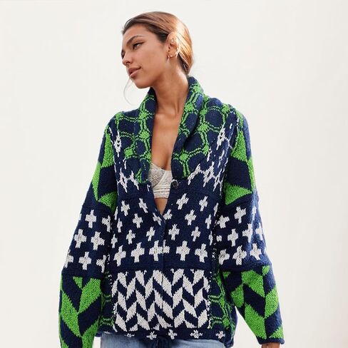 Oversized Y2K Printed Colorful Bat Cardigan for Women Button Down Collar Sweater Coats Fall Fashion Outfit in Kuwait