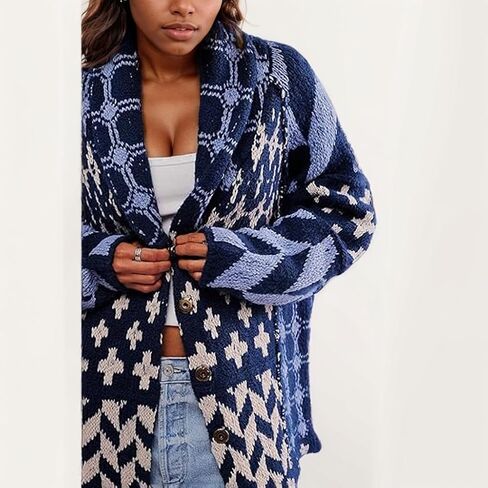 Oversized Y2K Printed Colorful Bat Cardigan for Women Button Down Collar Sweater Coats Fall Fashion Outfit in Kuwait