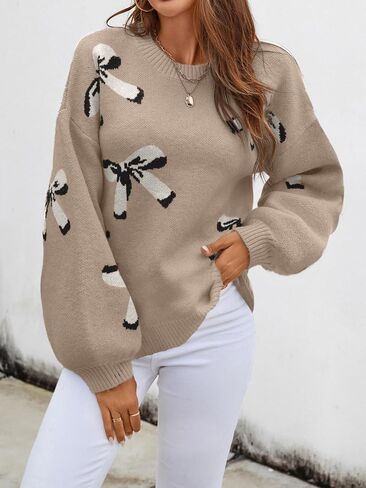 Womens Oversized Cute Bow Sweater Fall 2025 Trendy Preppy Chuncy Knit Long Sleeve Valentines Day Pullover Sweaters in Saudi Arabia