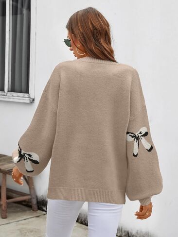 Womens Oversized Cute Bow Sweater Fall 2025 Trendy Preppy Chuncy Knit Long Sleeve Valentines Day Pullover Sweaters in Saudi Arabia