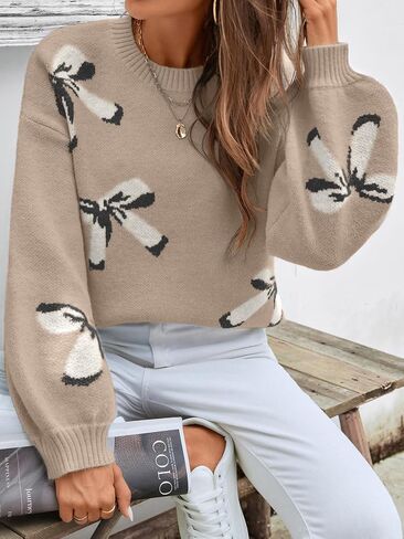 Womens Oversized Cute Bow Sweater Fall 2025 Trendy Preppy Chuncy Knit Long Sleeve Valentines Day Pullover Sweaters in Saudi Arabia
