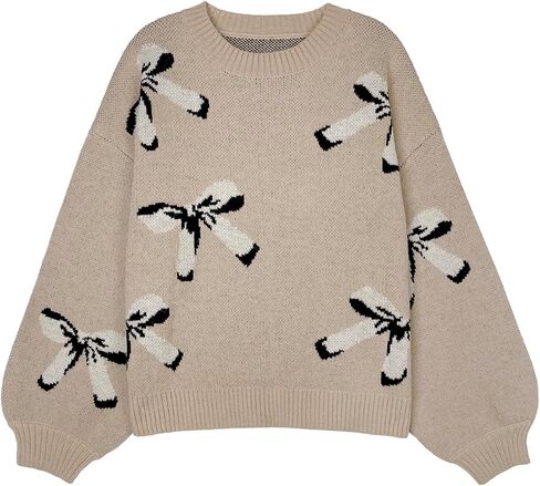 Womens Oversized Cute Bow Sweater Fall 2025 Trendy Preppy Chuncy Knit Long Sleeve Valentines Day Pullover Sweaters in Saudi Arabia