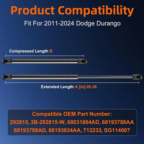 Qty (2) Liftgate Replacement Lift Support for Dodge Durango 2011-2024 Tailgate Rear Hatch W/O Power, Trunk Shock Strut Replace OE# SG114007, 3B-292815, 68031865AD in Saudi Arabia