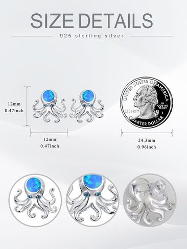 Octopus/Sea Turtle Stud Earrings 925 Sterling Silver Ocean Earrings Beach Ocean Jewelry Gifts for Women in Kuwait