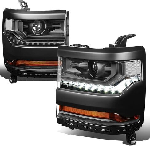 مجموعة المصابيح الأمامية LED DRL من Auto Dynasty متوافقة مع 2016-2019 Chevy Silverado 1500، زوج من المصابيح الأمامية HID البديلة مع شريط ضوء تشغيل LED، شعاع منخفض لجهاز العرض، زاوية شفافة من الكروم in Saudi Arabia