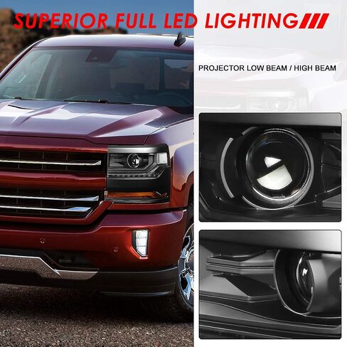 مجموعة المصابيح الأمامية LED DRL من Auto Dynasty متوافقة مع 2016-2019 Chevy Silverado 1500، زوج من المصابيح الأمامية HID البديلة مع شريط ضوء تشغيل LED، شعاع منخفض لجهاز العرض، زاوية شفافة من الكروم in Saudi Arabia