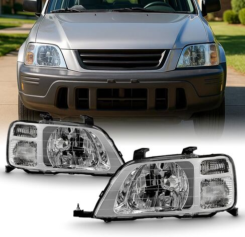 AKKON - Fits 1997-2001 Honda CRV Chrome Headlights Headlamp Pair Driver Left+Passenger Right Replacement 98 99 00 in Saudi Arabia