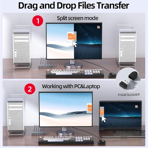 Unitek USB 3.0 HDMI KVM Switch 1 Monitor 2 Computers 4K@60Hz KVM Switches 4 USB Ports for 2 Computers Sharing Monitor Keyboard Mouse Hard Drives EDID Adaptive 2 USB Cable DC5V Adapter and Controller in Kuwait