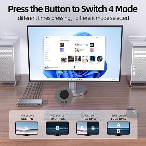 Unitek USB 3.0 HDMI KVM Switch 1 Monitor 2 Computers 4K@60Hz KVM Switches 4 USB Ports for 2 Computers Sharing Monitor Keyboard Mouse Hard Drives EDID Adaptive 2 USB Cable DC5V Adapter and Controller in Kuwait