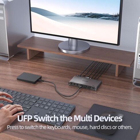 Unitek USB 3.0 HDMI KVM Switch 1 Monitor 2 Computers 4K@60Hz KVM Switches 4 USB Ports for 2 Computers Sharing Monitor Keyboard Mouse Hard Drives EDID Adaptive 2 USB Cable DC5V Adapter and Controller in Kuwait