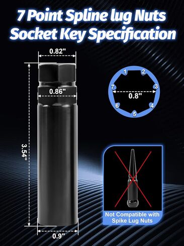 7 Point Spline Lug Nuts Tuner Socket Key Tool 2pcs Compatible with 13/16inch(21mm) and 7/8inch(22mm) Hex Socket Wrench，7 Spline Socket Key Black for 14x1.5, 14x2.0, 9/16inch Lug Nut in Saudi Arabia