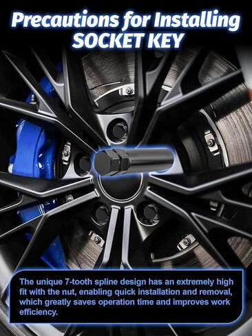 7 Point Spline Lug Nuts Tuner Socket Key Tool 2pcs Compatible with 13/16inch(21mm) and 7/8inch(22mm) Hex Socket Wrench，7 Spline Socket Key Black for 14x1.5, 14x2.0, 9/16inch Lug Nut in Saudi Arabia