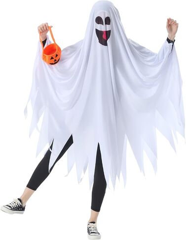 Seasons Ghost Costume for Adults, White Cloak with Pumpkin Bag, Novelty Outfit for Halloween or Parties in Saudi Arabia