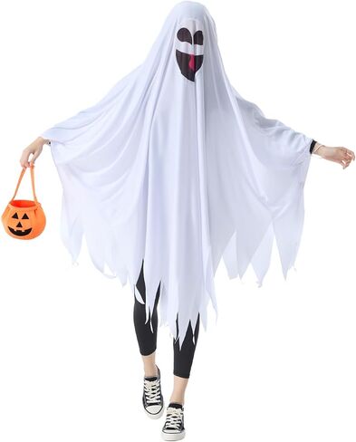 Seasons Ghost Costume for Adults, White Cloak with Pumpkin Bag, Novelty Outfit for Halloween or Parties in Saudi Arabia