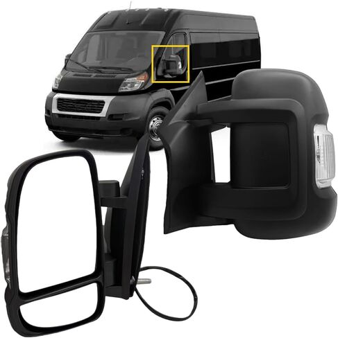 Driver Side Mirror Compatible with 2014-2024 Ram Promaster 1500 2500 3500 (Long Arm) With Heated Power Glass Turn Signals Light Temperature Sensor Manual Folding 8+2 Pins Textured Black in Saudi Arabia