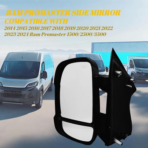 Driver Side Mirror Compatible with 2014-2024 Ram Promaster 1500 2500 3500 (Long Arm) With Heated Power Glass Turn Signals Light Temperature Sensor Manual Folding 8+2 Pins Textured Black in Saudi Arabia