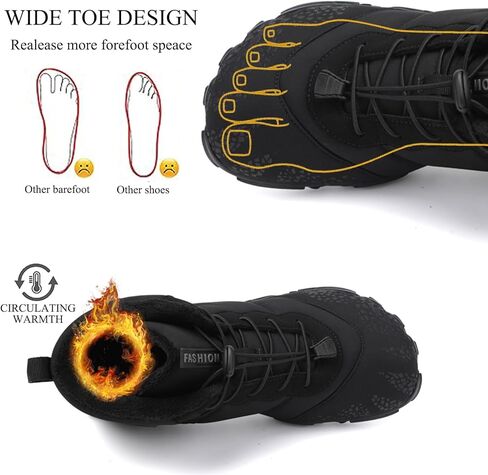 Tongzone Wide Toe Box Men's Women's Barefoot Shoes Fur Lined Zero Drop Sole High top Walking Shoes Winter in Kuwait