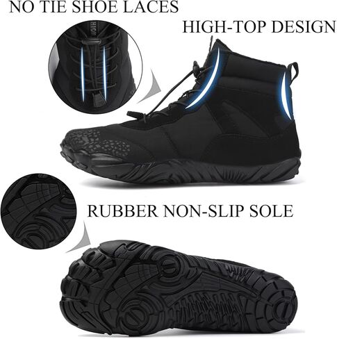 Tongzone Wide Toe Box Men's Women's Barefoot Shoes Fur Lined Zero Drop Sole High top Walking Shoes Winter in Kuwait