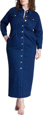 ELOQUII Women's Plus Size Denim Fitted Dress in Saudi Arabia