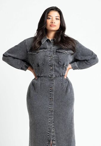 ELOQUII Women's Plus Size Denim Fitted Dress in Saudi Arabia