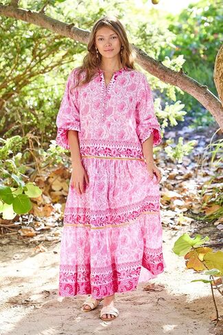 DEBBIE KATZ Rylie Blue Maxi Dress – 100% Cotton, Embroidered Boho Resort Beach Cover-Up, Lightweight, Sleeveless, XS–XL in Saudi Arabia
