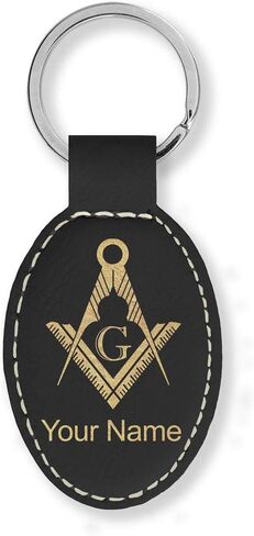 LaserGram Oval Keychain, Freemason Symbol, Personalized Engraving Included in Saudi Arabia