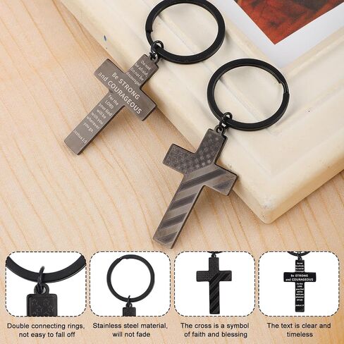 2pcs Cross Keychain for Men, Stainless Steel Cross Keyring Christian Bible Verse Key Chain Inspirational Scripture Religious Key Holder Cross Key Fob Gifts for Men Women Valentines Day in Saudi Arabia
