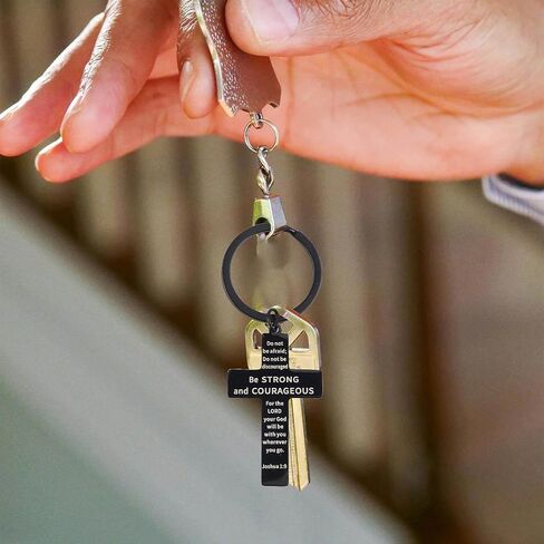 2pcs Cross Keychain for Men, Stainless Steel Cross Keyring Christian Bible Verse Key Chain Inspirational Scripture Religious Key Holder Cross Key Fob Gifts for Men Women Valentines Day in Saudi Arabia
