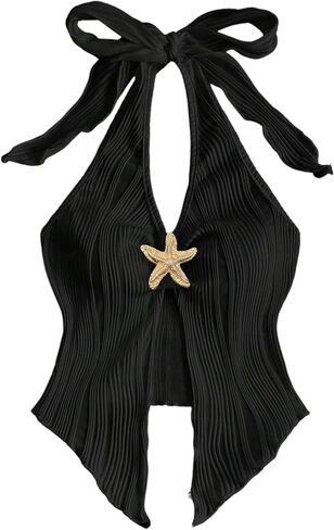 Women's Y2k Textured Halter Going Out Top Starfish Deco Tie Backless Sleeveless Vest Tank Tops Party Clubwear in Saudi Arabia