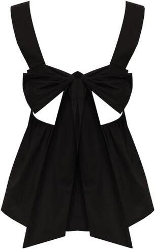 Women Gingham Babydoll Tank Top Cute Sleeveless Backless Wide Straps Peplum Shirt Y2K Square Neck Bowtie Cami Top in Saudi Arabia