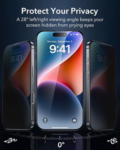 ESR 3 Pack 9H+ Glass for iPhone 15 Pro Privacy Screen Protector, [Military Grade Shatterproof & Longest Durable] Anti-spy Tempered Glass with Updated Easy Installation Tool in Kuwait