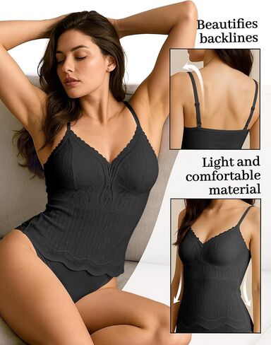 Livona Women's Lace Cami Top - Adjustable Spaghetti Straps Wireless Comfort Padded Tank for Sleep Lounge in Kuwait