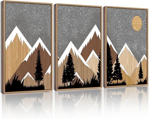 KUVIOKE Fog Pine Tree Framed Wall Art Nature Nordic Green Forests Artwork Morden Painting Home Decor 11x14in (Natural Framed) in Saudi Arabia