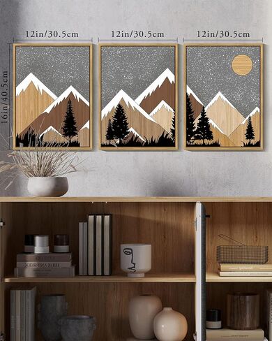 KUVIOKE Fog Pine Tree Framed Wall Art Nature Nordic Green Forests Artwork Morden Painting Home Decor 11x14in (Natural Framed) in Saudi Arabia