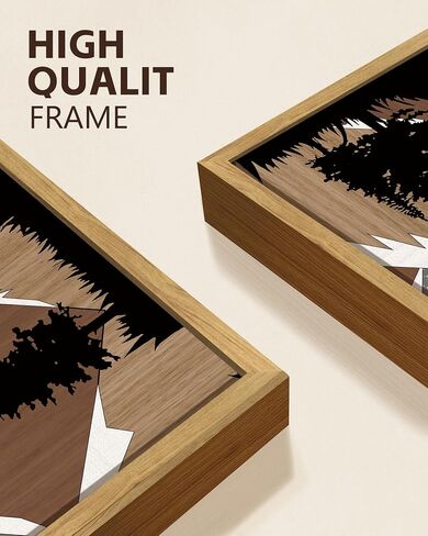 KUVIOKE Fog Pine Tree Framed Wall Art Nature Nordic Green Forests Artwork Morden Painting Home Decor 11x14in (Natural Framed) in Saudi Arabia