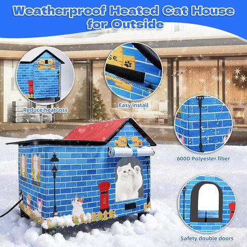 Outdoor Heated Cat House for Winter, Elevated Weatherproof Cat House for Outdoor with Pet Heating Pad, Large Warm Feral Cat Home for Multiple Cats, 19.5 X 13.5 X 18 Inches in Saudi Arabia